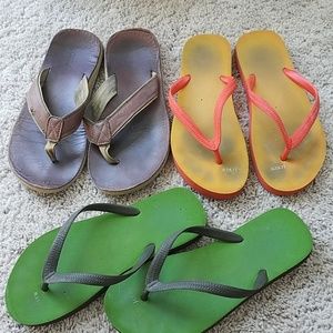 J.Crew Sandals Flip Flops - Leather, Orange, Green